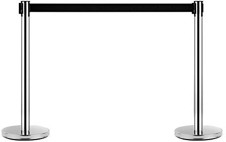 Outsunny Set 2 Colonnine Segnapercorso con Nastro Estendibile di 2 m, Paletti Delimitazione in Acciaio Inox e Nylon, Ø32x90 cm, Nero e Argento