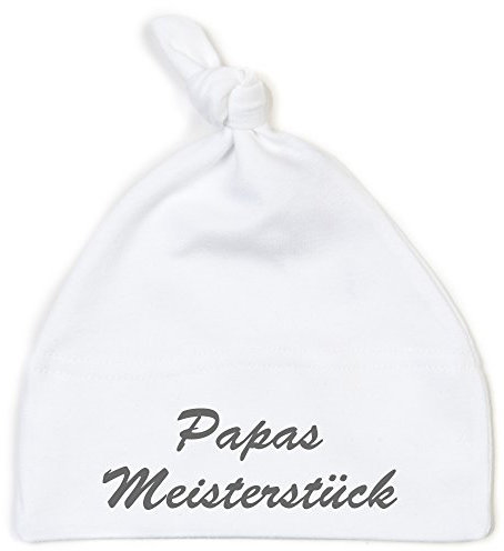 Schnoschi Babymütze in Weiss mit Papas Meisterstück hochwertig Bestickt/gestickt