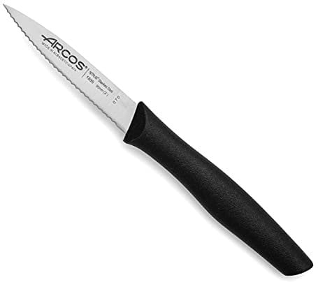 Arcos Serie Nova - Cuchillo Mondador - Hoja Serrada de Acero Inoxidable de 85 mm - Mango de Polipropileno Color negro