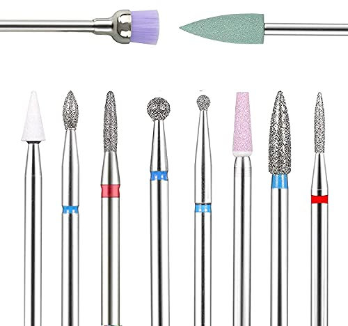 BNG 10PCS Nail Drill Bits Diamond Cuticle Bit for Nails File Professional Electric 3/32 Nail Drill Set for Acrylic Natural Nails Cuticle Cleaner Burr Tool Manicure Pedicure Salon Polishing Tools