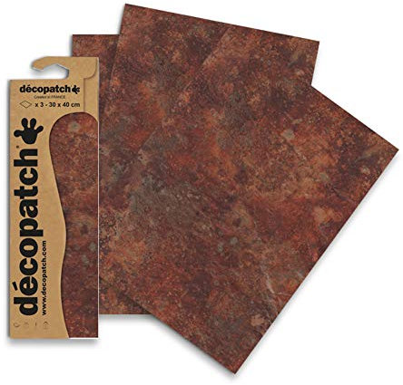 Décopatch - Ref C808C - Brown Rustic Vintage Effect Paper Pack - Each Sheet 30 x 40cm, Pack of 3 Paper Sheets - Best Used With Décopach Glue & Varnish, Brown & Red