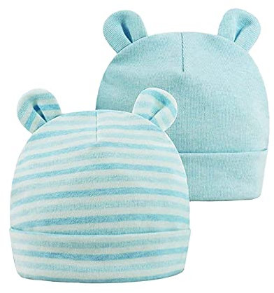 Baby-Hut-Neugeborene Kleinkind Mütze mit Bärenohren Warm Caps für Herbst-Winter-0-6 Monate Baby-Jungen, 2er-Pack