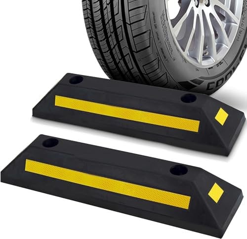 Pyle tope rueda de goma, Rampa, Seguridad, Resistente, Bloque de guia, Estacionamiento, Tapon de entrada, Para coches, Camiones, Furgonetas, Paquete de 4 piezas. Multicolor