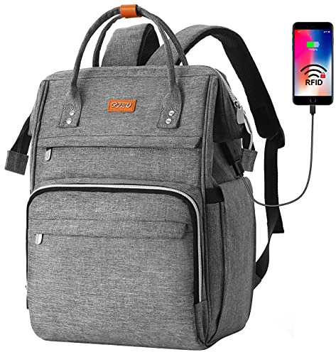 RJEU Rucksack Schule Damen,Schulrucksack Frauen,Laptop Rucksack mit 12-16 Zoll Laptopfach für Mädchen Teenager,Universität,Studium,Arbeit,Reisen (Grau)