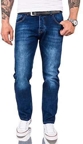 Rock Creek Herren Jeans Hose Comfort Fit Jeans Herrenjeans Herrenhose Denim Stonewashed Basic Weites Bein Raw RC-3120 Blau W44 L32