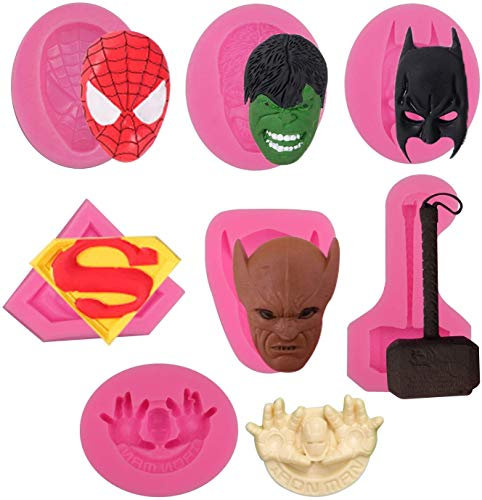 Chistepper Lot de 7 Moules en Silicone Spiderman Batman pour Décoration de Gâteaux, Silicone, Moules, Gâteaux, Rose