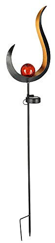 Cepewa Gartenstecker Solar aus Eisen Flame│Innenliegende Rote Solar Glaskugel │Gartenfigur mit Ornamenten (1 x Solar Gartenstecker Flame)