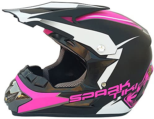 Woljay Casco da Motocross Occhiali Moto Cross Integrali AVT per Downhill Offroad Scooter bambini Adulti Spark - 3 regali (L, Rosa)