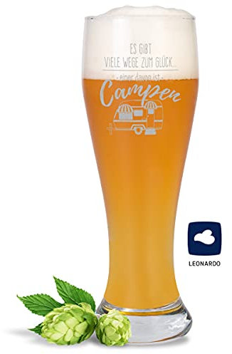 JUNIWORDS Weizenbierglas mit Gravur, Es gibt viele Wege zum Glück, einer davon ist Campen, Bierglas