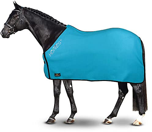 Horses, Fleece Pferdedecke, Basismodell, weich und bequem, ideal für Transport und Feierabend, Größe XS-120cm bis XXL-162cm, erhältlich (Hellblau - 145 cm)