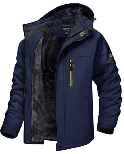MAGCOMSEN Herren Winter Warme Funktionsjacke Verdickt Wasserdicht Outdoorjacke Männer Softshell Kapuzenjacke Fleece Militär Jacke für Wandern Radfahren Bergsteigen Dunkelblau M
