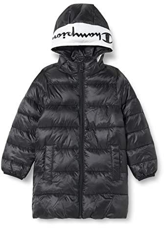Champion Mädchen Outdoor-Big Logo Hood Jacke, Schwarz, 9-10 Jahre, M