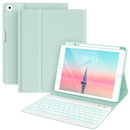 Keyboard case for iPad 5th/6th Generation 2017/2018, 9.7 Inch iPad Air 2 Case with Keyboard, Removable Wireless Backlit Keyboard Detachable, Folio Smart Cover, Tablet Case with Pencil Holder(Green)