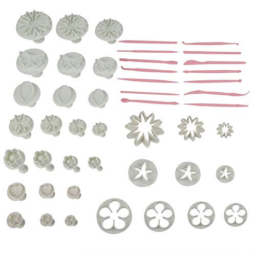 Fondant Ausstecher Set, 47 Stück Schneeflocken Ausstechformen Auswerfer Tortendeko Kit DIY Blume Blumen Schmetterling Sterne Herzförmig Blätter Kuchen Backen Werkzeuge Torte Kekse Schokolade Gelee