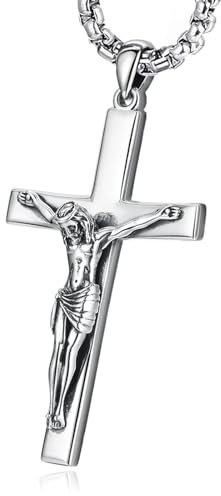 Eusense Kruzifix Halskette Anhänger Jesus Christus Kreuz Kette 925 Sterling Silber Christlich Katholisch Schmuck Schutz Amulett für Damen Herren