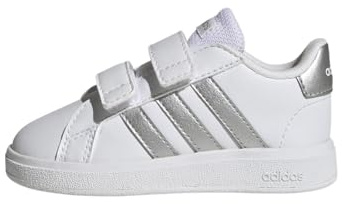 adidas Unisex Baby Grand Court Lifestyle Hook and Loop Shoes, White / Matte Silver / Matte Silver, 20 EU