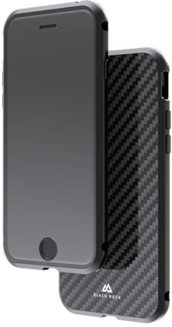 Black Rock 360° Carbon Schutzhülle für iPhone 7/8/SE 2. Gen. mit Aluminium-Kamera-Schutz, Magnetverschluss, Kabelloses Laden, Wasserresistent, Schwarz