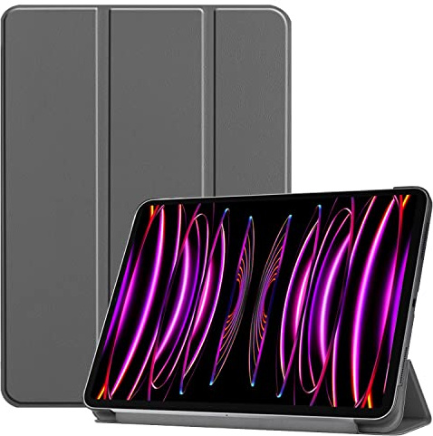 YukeTop Funda para iPad Pro 12.9 2022, Cubierta Delgada de PU, con Auto Sleep/Wake up Hard Trifold Stand Cover, Fundas para iPad Pro 12.9 2022.(Gris)