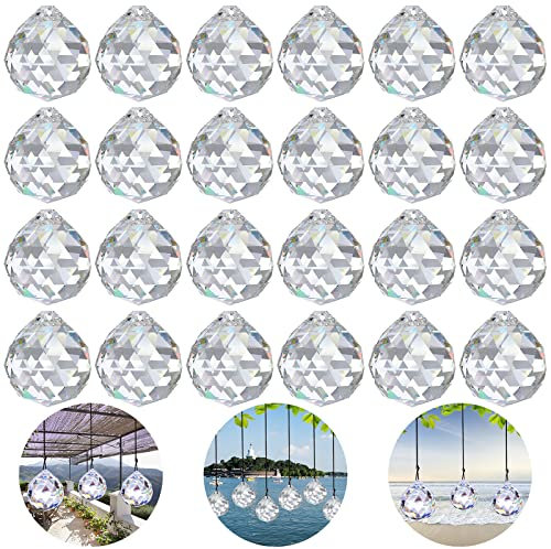 24 Stück Kristall Glas Prisma, Kristalkugel Hängen Deko, Kristallregenbogen, Kristall Anhänger Deko, Kristalle zum Aufhängen Kronleuchter Kristalle Als Dekoration für Zimmer Lampe Garten Dekoration