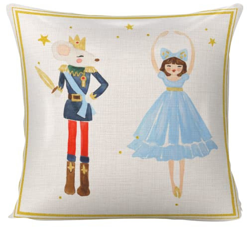 WLWLGLUCK Mouse King Kissenbezug mit Nussknacker und Ballerina, Weihnachts-Kissenbezug, 45.7x45.7 cm, Nussknacker, Überwurf, Kissenbezug, Heimdekoration, Auto, ohne Kissenfüllung