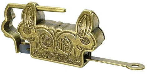 M METERXITY Retro Cadenas - Boîtes Cadenas, Chinois Ancien Style & Zinc Alliage Laiton Plaqué, Appliquer à DIY/Outil Boîtes/Tiroir (60mm Body Large, Laiton Ton)