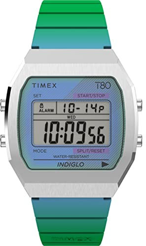 Timex T80 Unisex-Armbanduhr, 36 mm, blaues Kunstharzarmband, digitales Zifferblatt, Edelstahlgehäuse TW2V74500