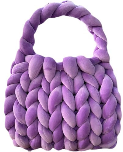 Handgewebte Tragetaschen für Damen, grobes Garn, Strick, Umhängetasche, handgefertigt, geflochtene Geldbörse, Violett, Medium