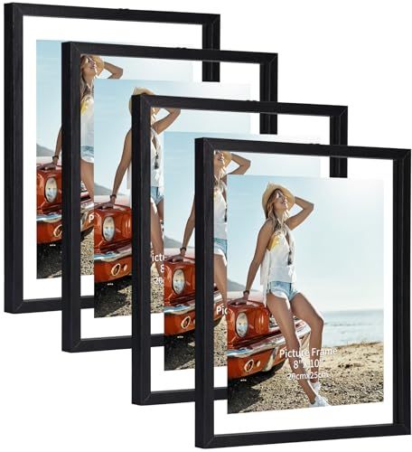 Trwcrt 4 Pack 8x10 Floating Picture Frame, Double Glass Picture Frames Display up to 10 x 12 photos for Desktop or Wall Hanging, Black
