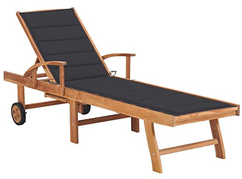 BULANED Sonnenliege mit Auflage, Gartenliege, Liegestuhl, Sonnenstuhl, Sonneninsel Outdoor, Liegen, Gartenmöbel, Bäderliege, Relaxliege,Anthrazit Massivholz Teak