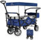Bollerwagen faltbar mit Dach, Moskitonetz, Regencover, Handwagen Transportwagen | 2 Sitzer, Gurtsystem | klappbar | Vollgummi-Reifen | bis 80 kg | Vorder- und Hinter-Bremse + Tragetasche (blau)