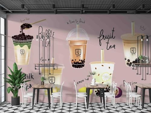 Wandbilder Wand Deko 3D-Hintergrundbild „Bubble Tea Shop“, 352 x 250 cm Wandtattoo Wandaufkleber für Junge Mädchen Schlafzimmer Wanddeko