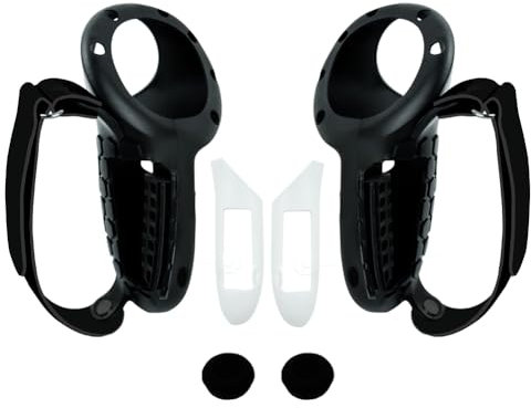 Kexpery Abnehmbares Batterie-Controller-Gehäuse-Set, Silikon-Batterieabdeckung, Controller-Schutzhüllen-Set mit Handgelenk-Knöchelriemen, Wippkappe for Meta Quest 3 -Zubehör (schwarz)
