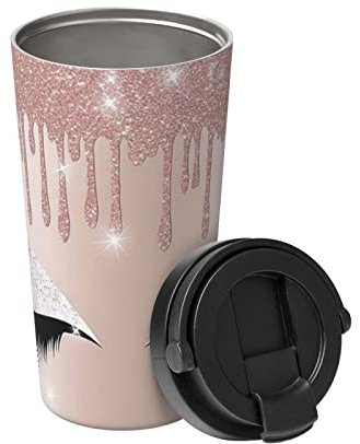EVANEM Isolierter Kaffeebecher mit Deckel Roségold Wimpern Reisebecher Edelstahl Tumbler Cup für Reisen Doppelwandige Kaffeetasse für Büro Kaffee Tumbler Tasse zum Warmhalten von Eiskaffee Tee und