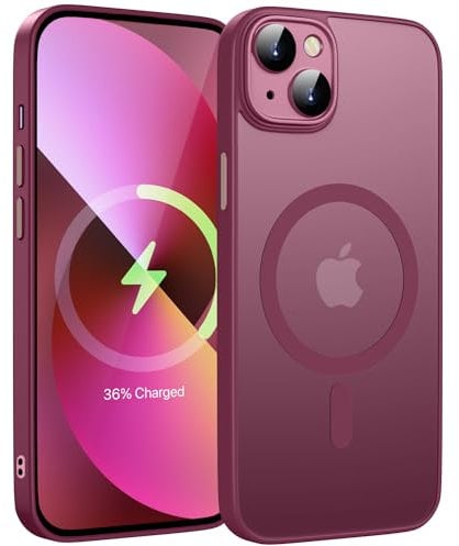KPPIT Magnetic für iPhone 13 Hülle für Magsafe, Handyhülle iPhone 13 mit Magsafe Anti-Fingerabdruck-Schutzhülle Mattiert Durchscheinende Handyhülle für iPhone 13 6,1- Pflaumenfarbe