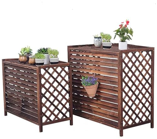 Outdoor-Klimaanlage Blumenregal, Lamellengitter Lüftung Sichtschutz, Karbonisierte Dekorative Klimaanlagenabdeckung, Balkon Schutz Landschaftsbau Regal (Size : 96.5 * 89 * 40cm)
