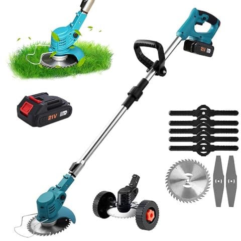 Cordless Strimmer, 21V Grass Strimmer with 6500mAh Battery, Grass Trimmer with Telescopic Handle,15cm Cutting Diameter,Electric Strimmer for Garden (1*battery*blue)
