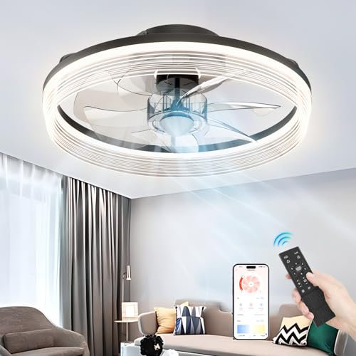 FIMEI Ventilador de Techo con Luz, Control Remoto y APP, 40cm 6 Velocidades Ventilador Reversible & Atenuación Continua, Lampara Ventilador Techo Silencioso para Dormitorio, Sala de Estar Temporizador