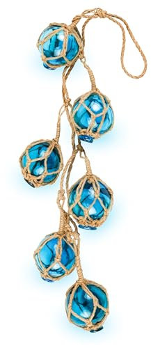 SAILINGSTORY Glass Fishing Float String of 6 Buoy Balls Summer Decor Nautical Coastal Beach Ornaments for Christmas Tree 2 Blue