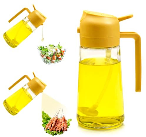 Oil Dispenser 2 in 1,600ml 2-in-1-Multifunktions-ölflasche,ölflasche Ausgießer Und Sprüher,Glass ölsprüher Für Speiseöl,öl Sprühflasche Zum Kochen,Für Zum Kochen,Backen,Grillen Und Salat (Gelb)