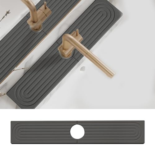 Diatomite Kitchen Faucet Mat - 16-Inch Kitchen Sink Splash Guard, Water Absorbing Stone Tray for Sink, Stone Fast-Drying Faucet Mat for Kitchen Counter Sink Accessories [Dark Grey, 23.6'' x 3.9'']
