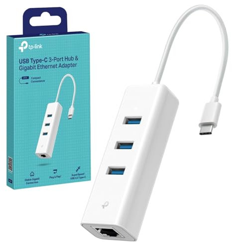 TP-Link UE330C - Adattatore a 3 porte USB C a Ethernet, adattatore cablato da USB 3.0 a RJ45 LAN, 3 porte USB-A 3.0, 2 in 1, Ultrabook, Chromebook, Plug & Play per Windows, MacOS 10.9/10.10, Linux OS