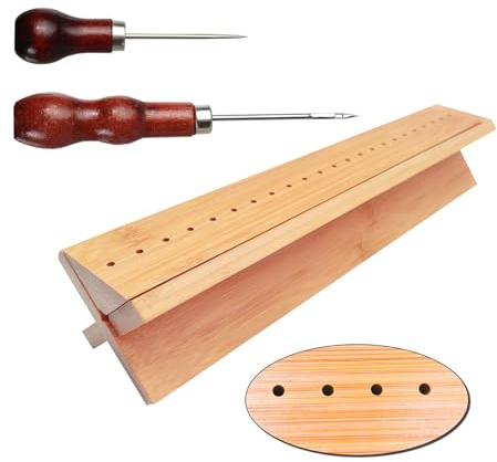 GeryVtee Wooden Bookbinding Cradle with 2 Awls, Portable Bookbinding Punch Cradle with Piercing Instructions Bookbinding Tool for Book Binding, Book DIY Crafts, Easy to Use Instructions