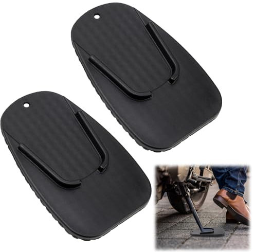 2Pcs Motorcycle Side Stand Pad Motorcycle Support Stand Plate Universal Kickstand Pad Anti-Slip Foot Mat Motorcycle Kick Extension Pad for Soft Ground Grass Outdoor Parking Black