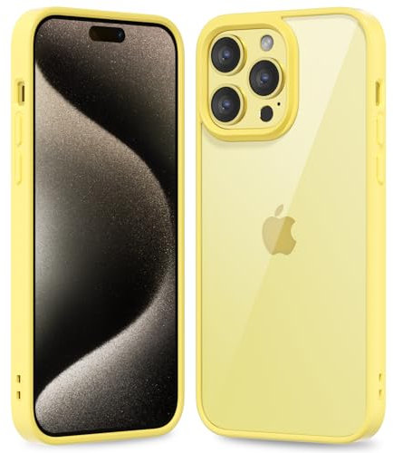 oakxco Thin Slim Clear case for iPhone 15 Pro Max, Transparent Hybrid Hard Shell Plastic & Soft Silicone Rubber Bumper, Non-Yellow Acrylic Protective Lightweight Cover for Women, Yellow