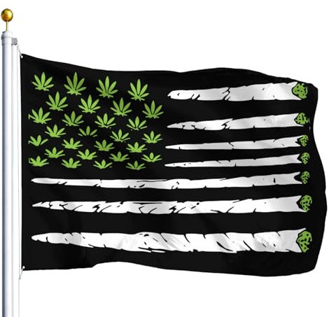 Fahne Usa Flagge Marihuana Gras Blätter Cannabis Kiffer 420, Piratenflagge Doppelt Genäht Dekoration Flagge Durable Garten Banner Für Draußen Aktivitäten Bar 90X150Cm