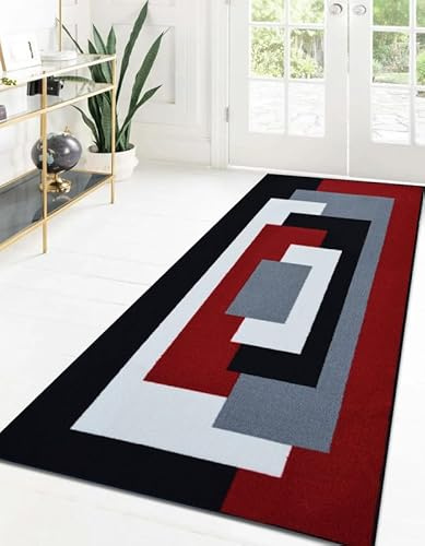 Cozy Haven Verso Runner Rug - Washable Hallway Carpet Runners, Non-Slip Floor Mats for Kitchen, Living Room, Corridor, Entryway, Door Entrances (Black Red, 60x110 cm)