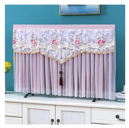 VONCYKI Cubierta protectora extraíble para TV, con bordado de encaje, para colgar en el armario de TV, color rosa 01, 85 x 55 cm