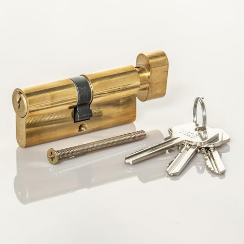 TSS Brass Thumb Turn Euro Cylinder Lock, Euro Door Barrel Lock with Anti-Drill & Anti-Pick Protection. Suitable for All Door Types. Euro Cylinder Locks (50mm Turn Side x 40mm External)