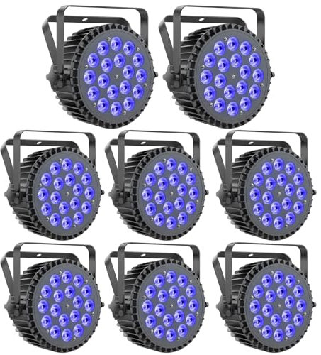 mytueetp 8PCS 200W Projecteur Par LED RGBWA UV 18 Lumiere de Scene, D MX 7/10CH Eclairage Scene Boîtier en Aluminium avec Support pour scène DJ Party Show Bar Halloween Noël