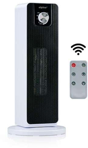 alpina Elektrischer Heizlüfter 2000W – Keramik Heizstrahler mit Oszillation, Thermostat und Kippschutz – Kompakte Elektroheizung für Räume bis 20 m² – 21x21x46 cm